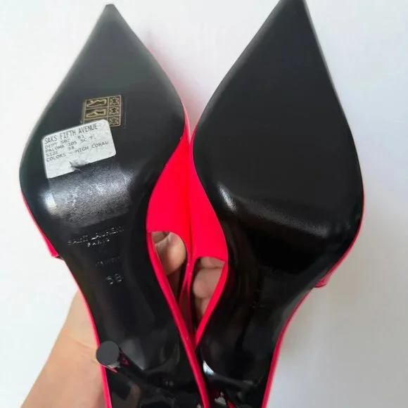 Saint Laurent Paloma 105 Patent Slingback Heels Pink Size 38 NIB $1150 - Picture 3 of 10
